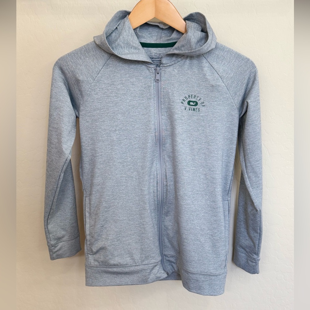 Vineyard Vines Kids Heather Gray Full‑Zip Performance Hoodie Like New w/o tags